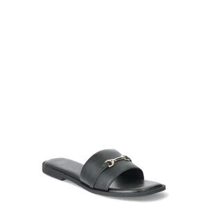 Time and Tru Women's Horsebit Hardware Slide Sandal, Size 9, Memory Foam, Black